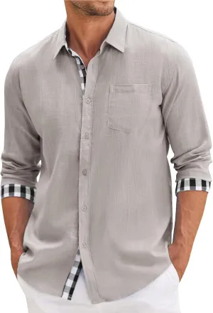 Generic Men Button Down Shirts Long Sleeve Fall Casual Dress Shirt Solid Color Textured Wrinkle-Free Untucked Shirt