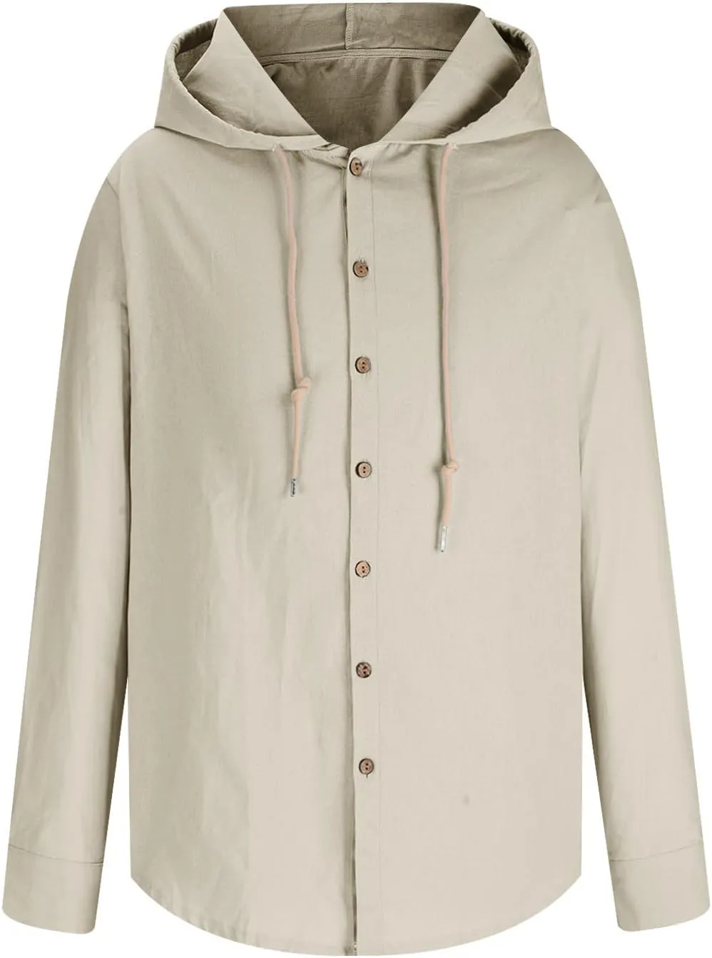 generic Mens Long Sleeve Linen Shirts Drawstring Hooded Sweatshirt Casual Fall Button Shirts Boys Trendy Streetwear Loose Fit