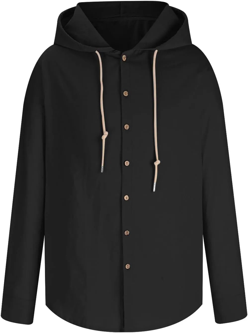 generic Mens Long Sleeve Linen Shirts Drawstring Hooded Sweatshirt Casual Fall Button Shirts Boys Trendy Streetwear Loose Fit