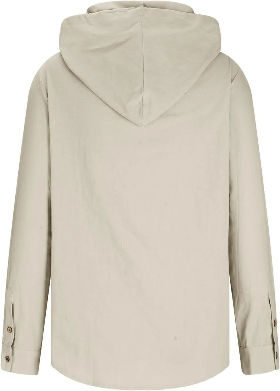 generic Mens Long Sleeve Linen Shirts Drawstring Hooded Sweatshirt Casual Fall Button Shirts Boys Trendy Streetwear Loose Fit