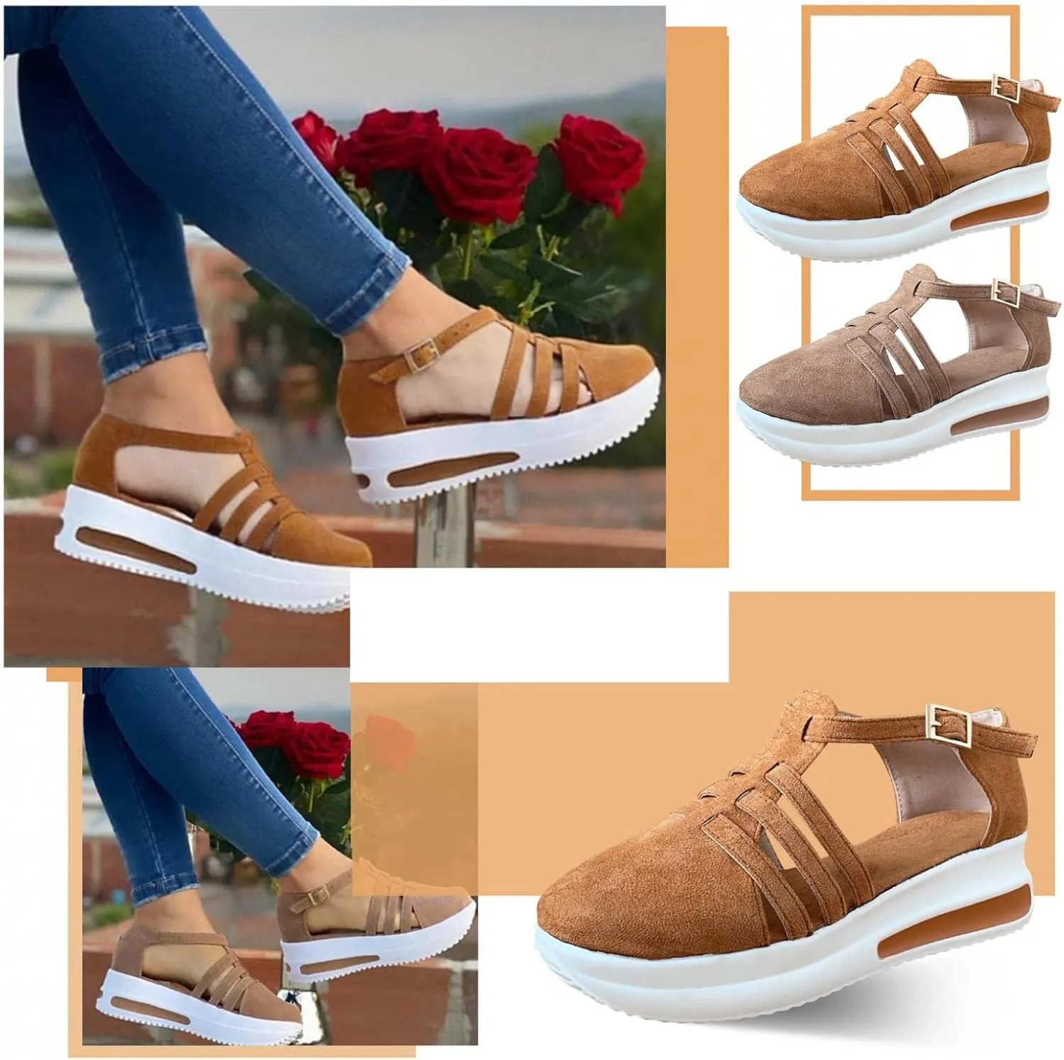 Gibobby Platform Sandals Espadrille,Women's Straps Platform Wedges Sandals Casual Summer Closed Toe Espadrilles Sandals