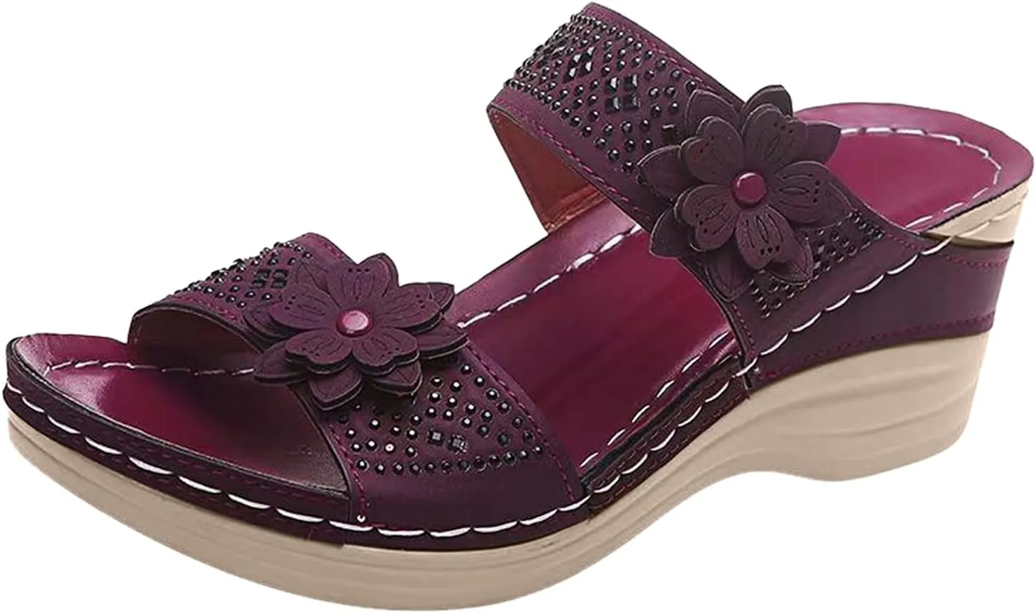 Gibobby Sandals Women,Espadrilles Open Toe Buckle Ankle Strap Strappy Platform Sandal Shoes Dressy Summer Wine