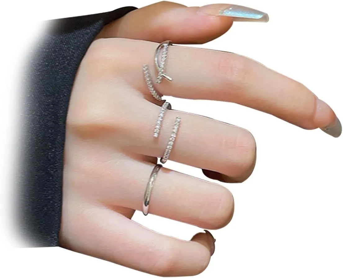 GIGB PBDK 3pcs Stackable Rhinestone Rings for Women,Dainty Silver Non Tarnish Ring Set Sparkly Cz Thumb Rings,Trendy Statement Jewelry Wedding Engagement Band