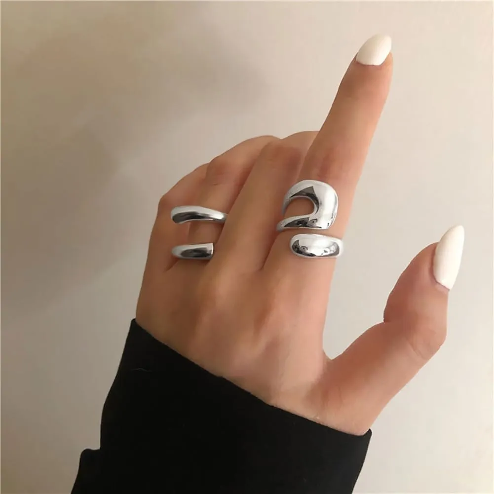 GIGB PBDK Chunky Rings for Women Adjustable Gold Rings Statement Open Chunky Stackable Ring Hip Hop Punk Twist Spiral Thumb Jewelry