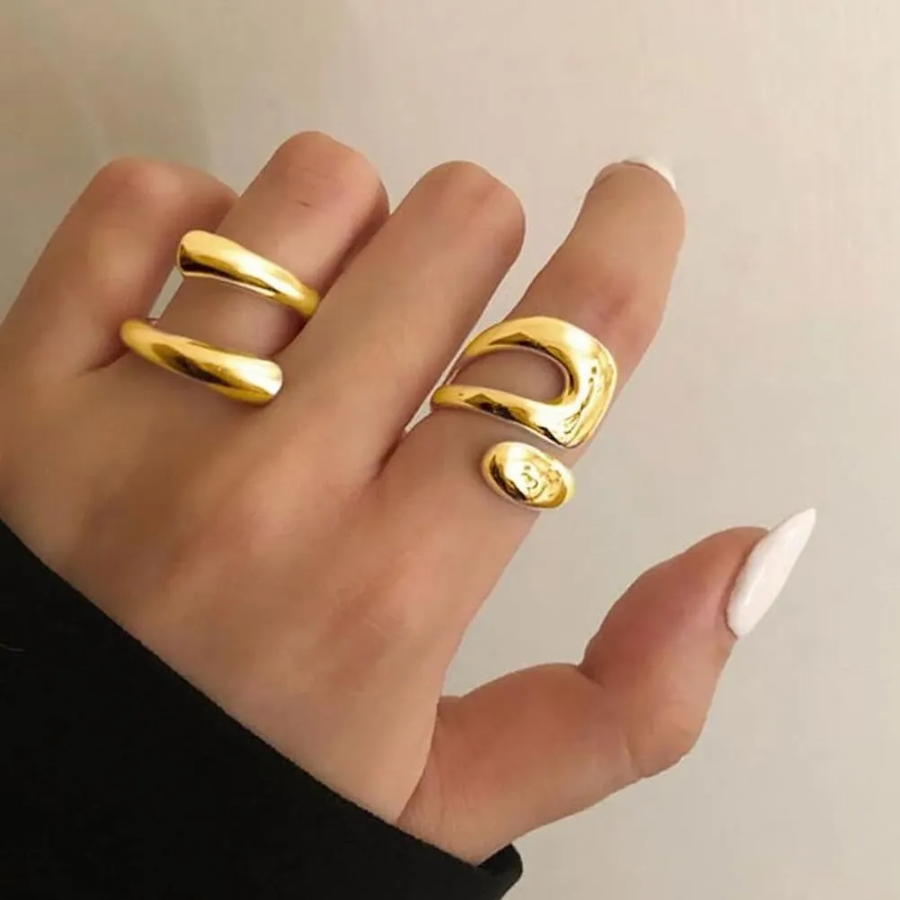 GIGB PBDK Chunky Rings for Women Adjustable Gold Rings Statement Open Chunky Stackable Ring Hip Hop Punk Twist Spiral Thumb Jewelry