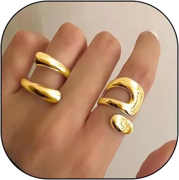 GIGB PBDK Chunky Rings for Women Adjustable Gold Rings Statement Open Chunky Stackable Ring Hip Hop Punk Twist Spiral Thumb Jewelry