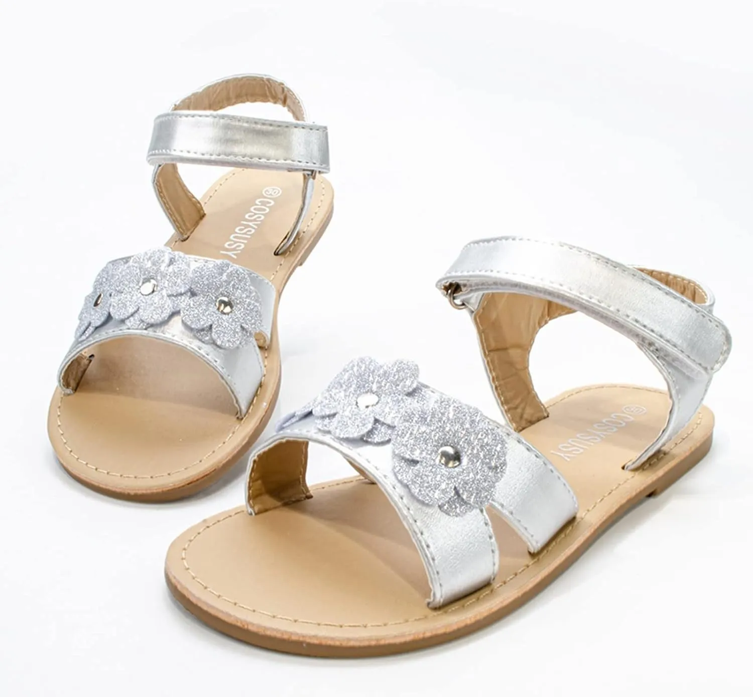 Girls Open Toe Flat Sandals with Cute Flower Breathable Open Toe Wedding Shoes for Kids Summer Indoor Outdoor