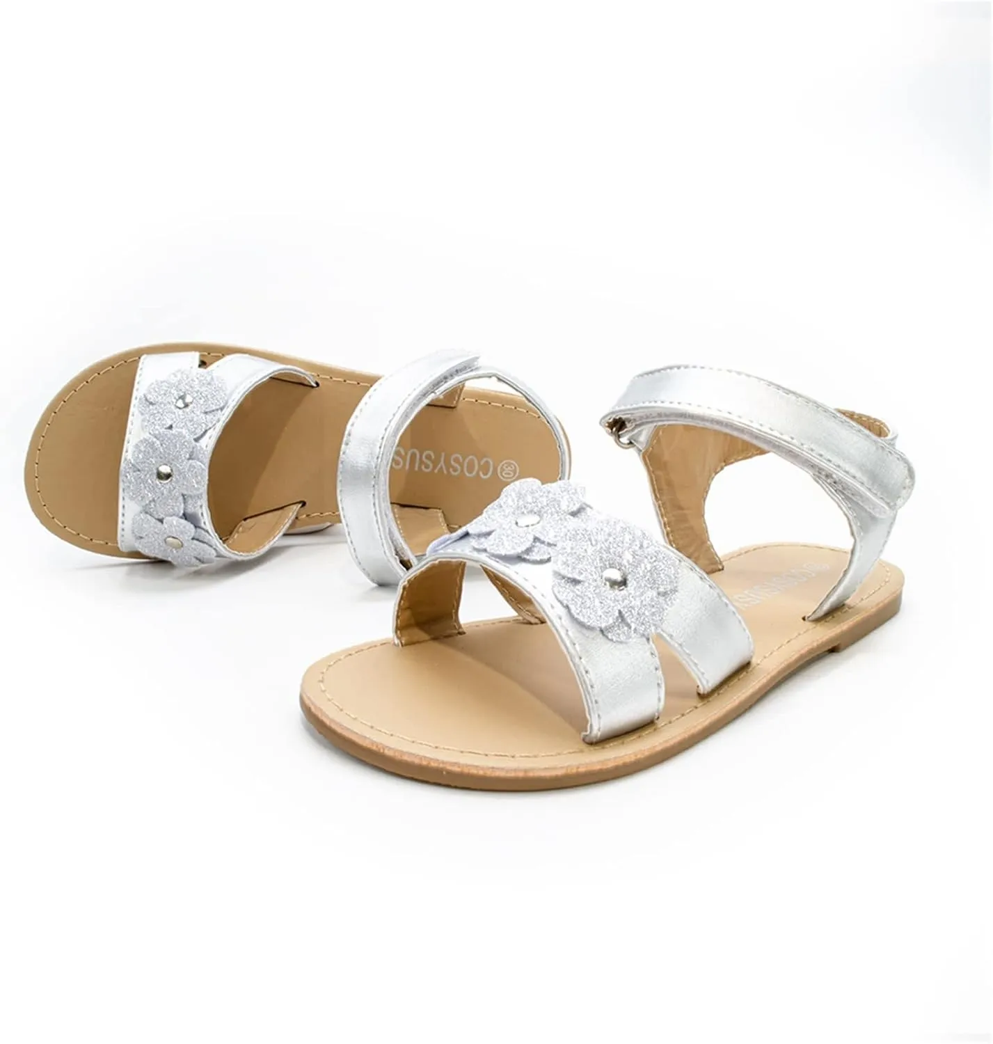 Girls Open Toe Flat Sandals with Cute Flower Breathable Open Toe Wedding Shoes for Kids Summer Indoor Outdoor