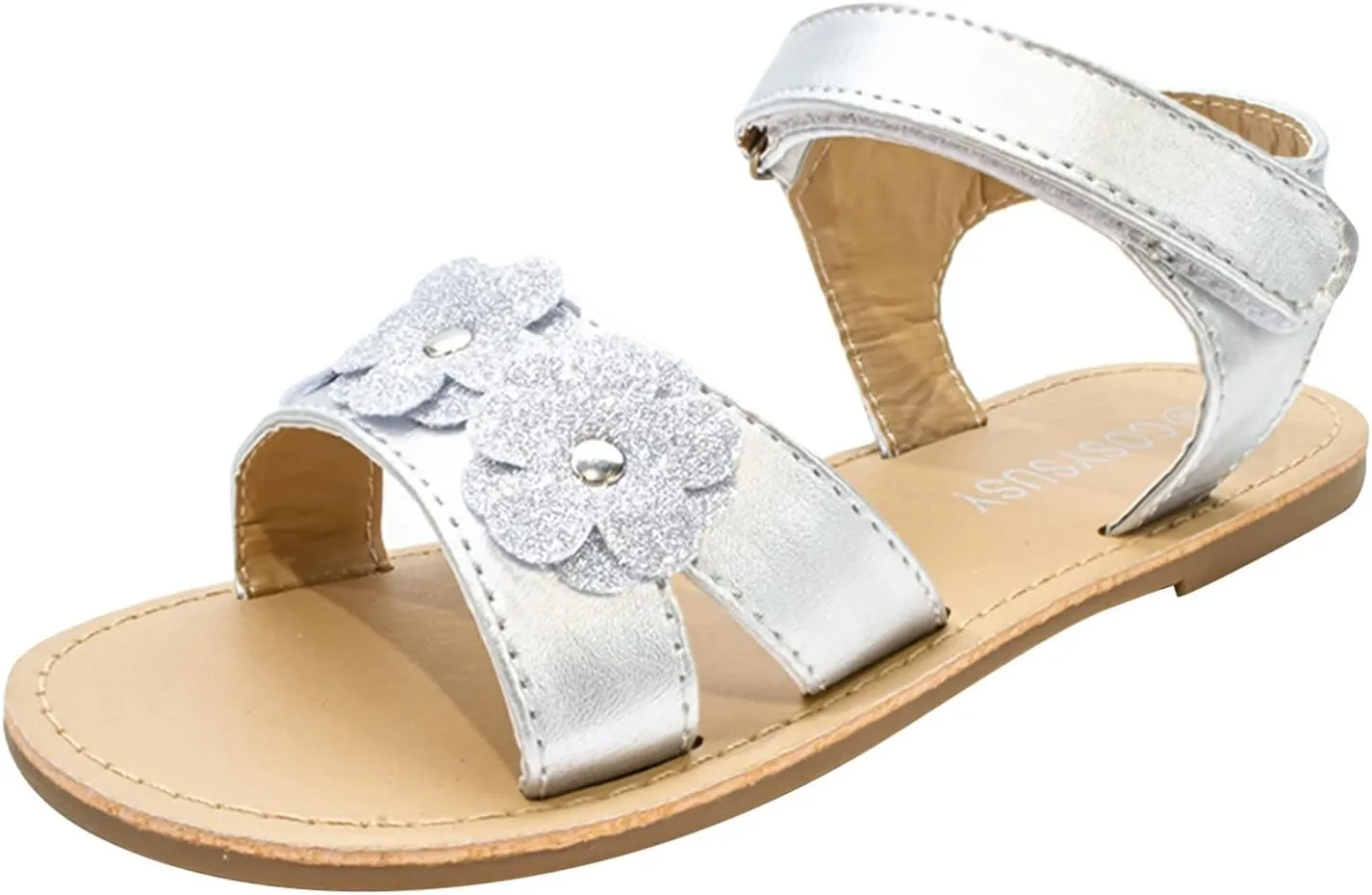 Girls Open Toe Flat Sandals with Cute Flower Breathable Open Toe Wedding Shoes for Kids Summer Indoor Outdoor