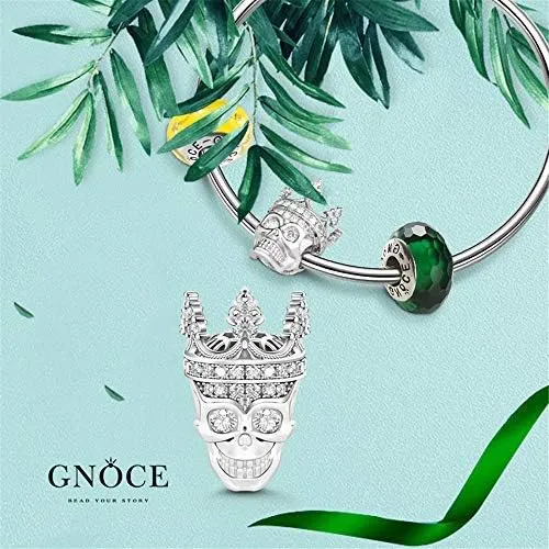 GNOCE Skull Charm Bracelet for Women 925 Sterling Silver Snake Chain Bracelet with Skull Charm Bead Basic Charm Bangle with Clasp