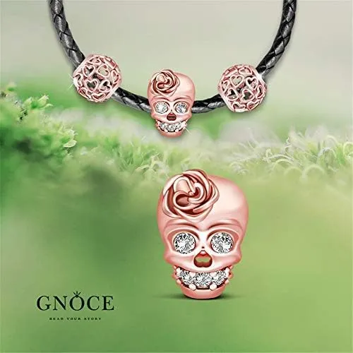 GNOCE Skull Charm Bracelet for Women 925 Sterling Silver Snake Chain Bracelet with Skull Charm Bead Basic Charm Bangle with Clasp