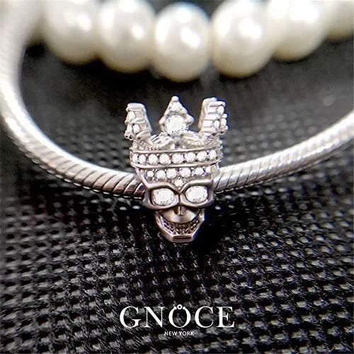 GNOCE Skull Charm Bracelet for Women 925 Sterling Silver Snake Chain Bracelet with Skull Charm Bead Basic Charm Bangle with Clasp