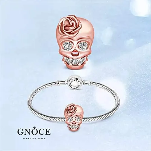 GNOCE Skull Charm Bracelet for Women 925 Sterling Silver Snake Chain Bracelet with Skull Charm Bead Basic Charm Bangle with Clasp
