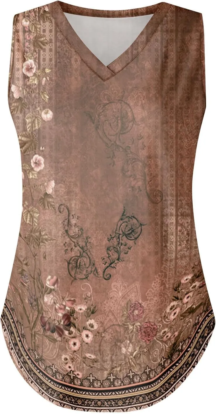 GOFULY Tank Top for Women Dressy V Neck Tops Loose Fit Sleeveless Floral Print Shirts Dressy Casual Summer 2025 Blouses