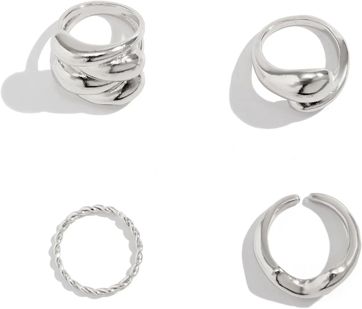 Gold Chunky Rings for Women 4PCS Non Tarnish Ring Set Stackable Thin Rings Thick Statement Knuckle Rings Wide Metal Round Band Rings Set Exaggerated Simple Jewelry