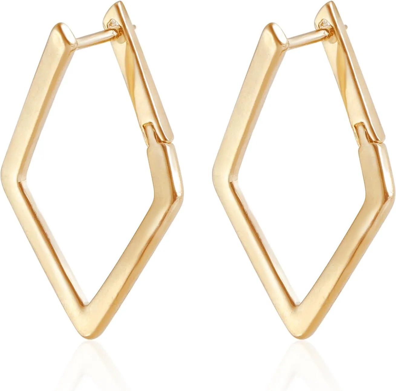 Gold Earrings for Women Trendy, Hypoallergenic Gold Plated Hoop Earrings, Geometric Rhombus Huggie Hoops, Dainty Minimalist Jewelry Gifts for Prom