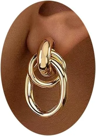 Gold Geometric Statement Earrings for Women Chunky Gold Geometric Knot Stud Earrings Large Geometric Dangle Drop Earrings Chunky Twisted Hoop Earrings Gold Knot Link Drop Dangle Earrings Jewelry for Women