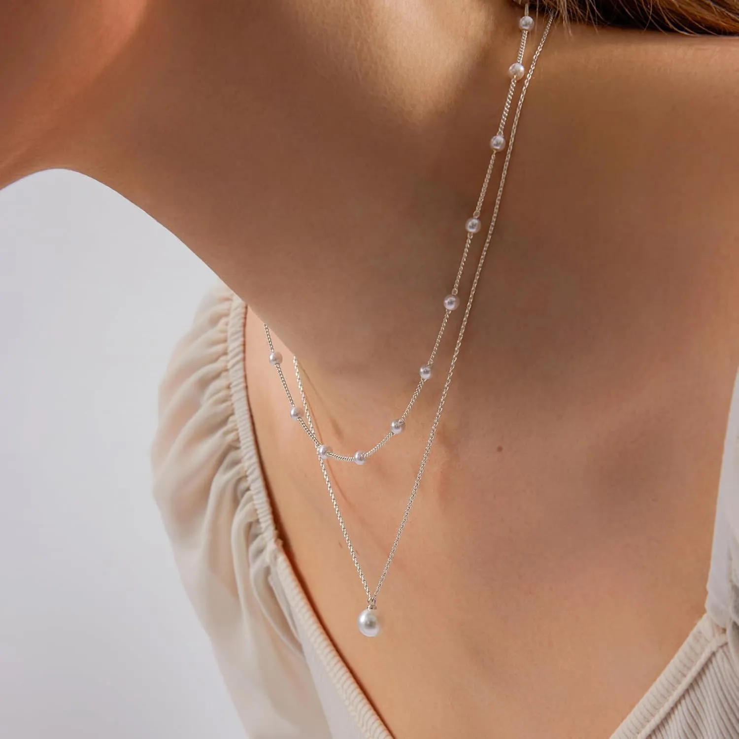 Gold Jewelry Set for Women - Dainty 14K Gold/Silver Plated Pearl Choker Necklace, Drop Earrings & Bracelets - Wedding Trendy Pearl Jewelry Gift