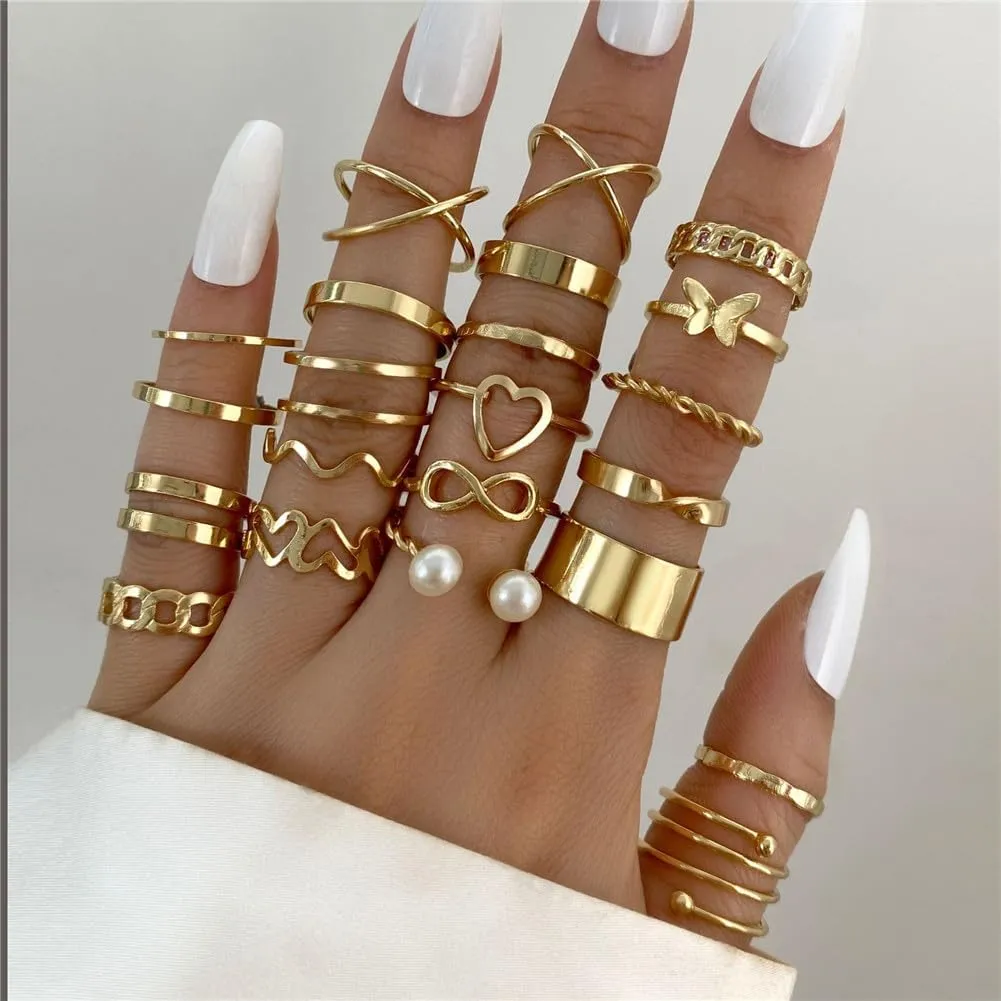 Gold Stackable Rings for Women Gold Silver Knuckle Rings Set Trendy Cute Open Stacking Finger Rings Pack Summer Beach Stuff Jewelry