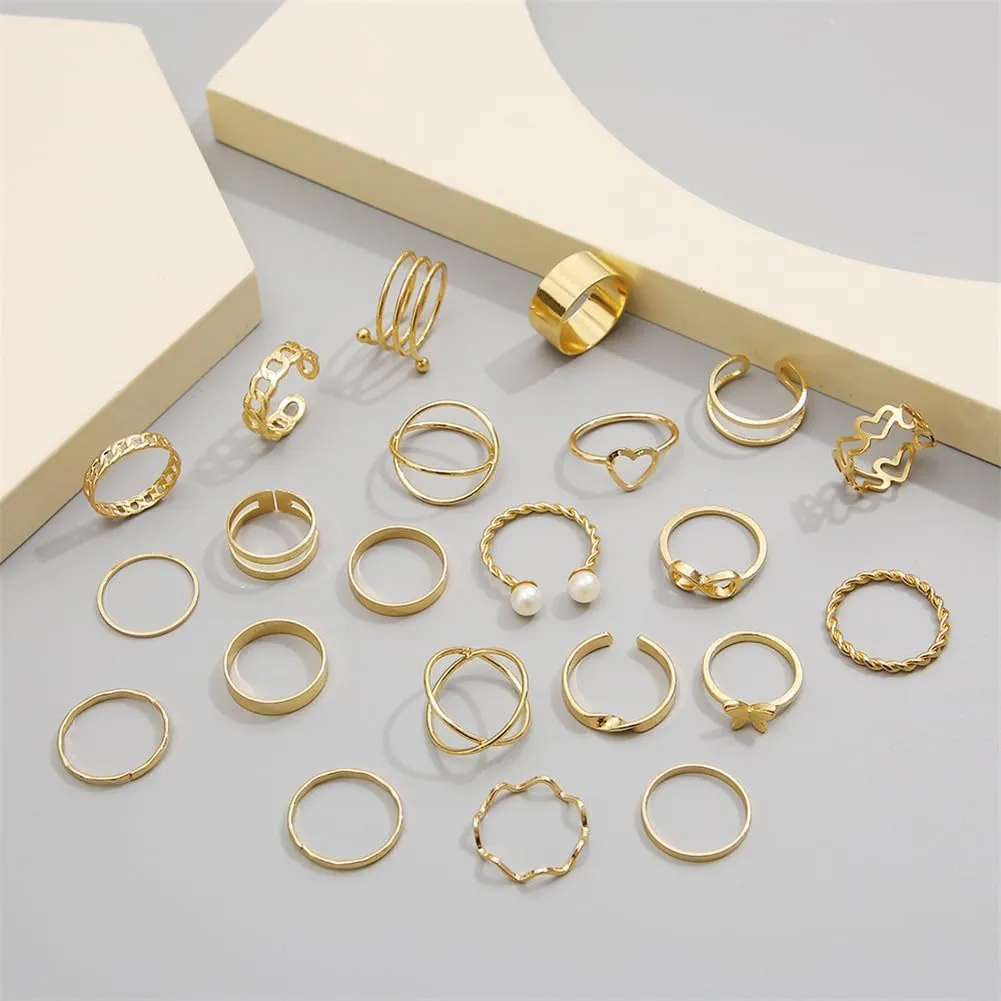 Gold Stackable Rings for Women Gold Silver Knuckle Rings Set Trendy Cute Open Stacking Finger Rings Pack Summer Beach Stuff Jewelry