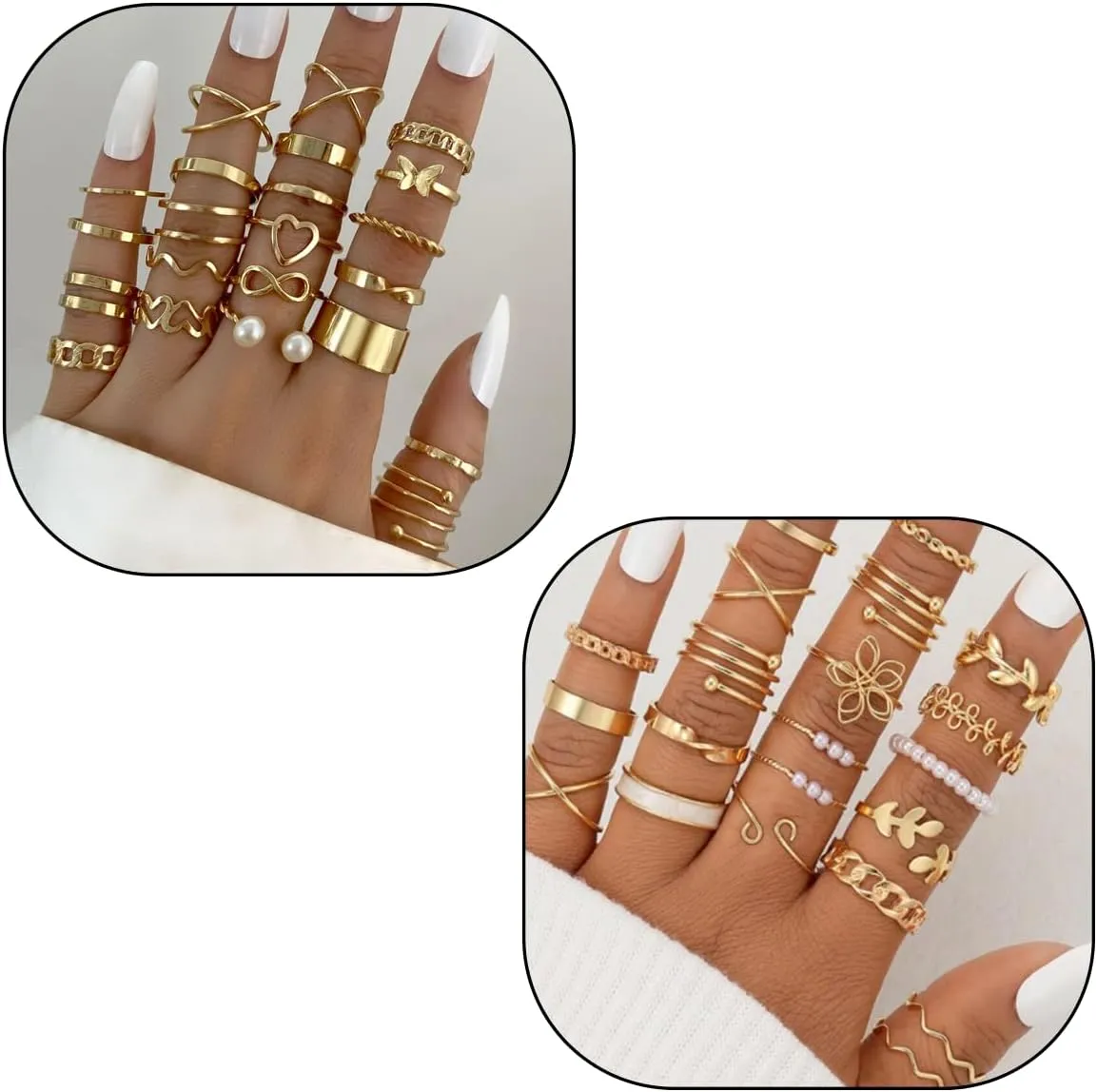 Gold Stackable Rings for Women Gold Silver Knuckle Rings Set Trendy Cute Open Stacking Finger Rings Pack Summer Beach Stuff Jewelry