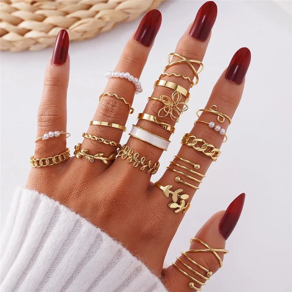 Gold Stackable Rings for Women Gold Silver Knuckle Rings Set Trendy Cute Open Stacking Finger Rings Pack Summer Beach Stuff Jewelry