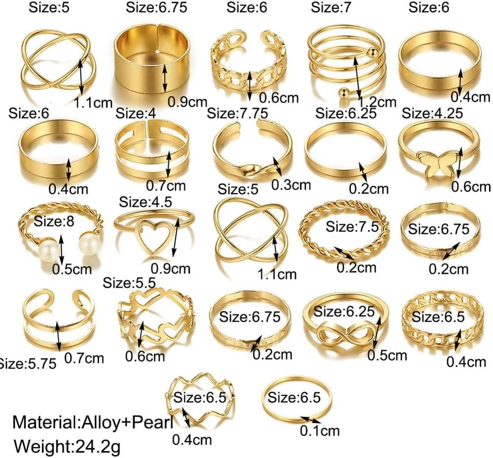 Gold Stackable Rings for Women Gold Silver Knuckle Rings Set Trendy Cute Open Stacking Finger Rings Pack Summer Beach Stuff Jewelry