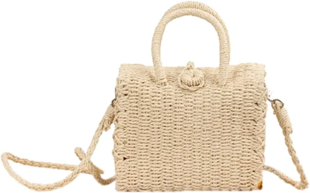 Handmade Straw Summer Tote Bag Fashionista Beach Wicker Handbag Lightweight Vacation Rattan Bag Women