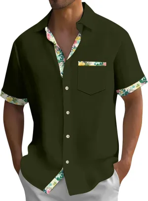 Hawaiian Shirt for Men Button Down Short Sleeve Blouse Stretch V Neck Blouses Summer Beach Aloha Shirts with Pocket