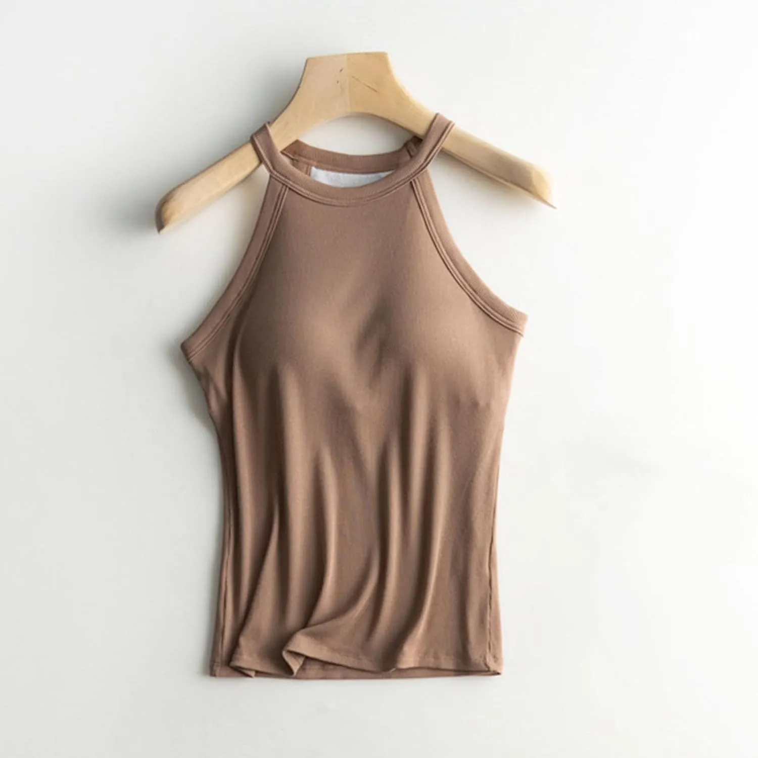 Heevina Halter Tank Tops with Built in Bras for Women Vest Shelf Bra Camisole Spaghetti Strap Cami Undershirts