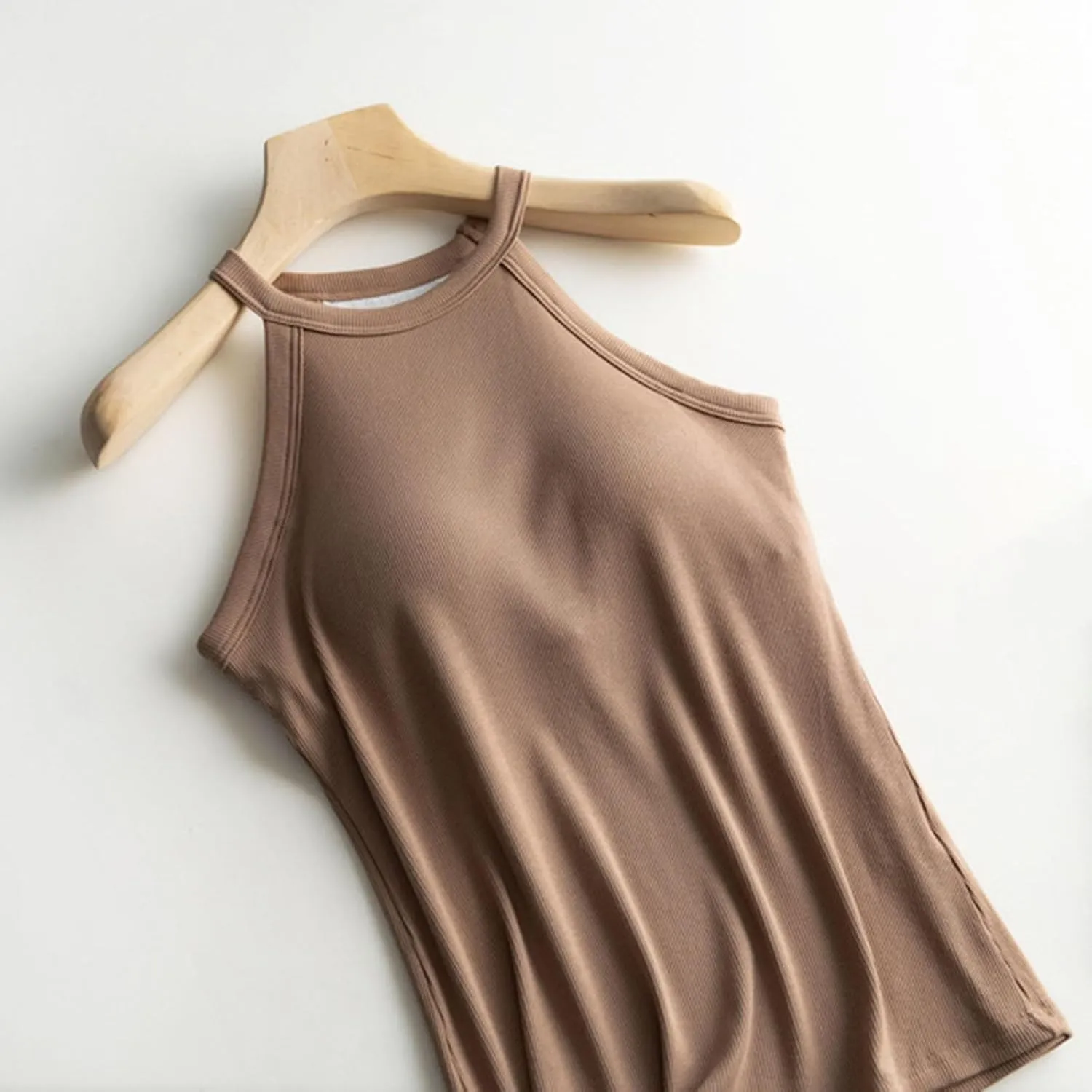 Heevina Halter Tank Tops with Built in Bras for Women Vest Shelf Bra Camisole Spaghetti Strap Cami Undershirts