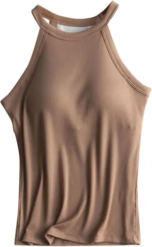 Heevina Halter Tank Tops with Built in Bras for Women Vest Shelf Bra Camisole Spaghetti Strap Cami Undershirts