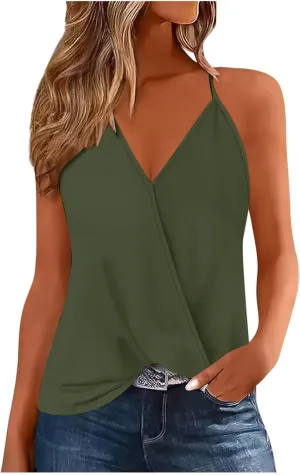 HGps8w Women's Loose Wrap Camisole Sexy 2025 Summer V Neck Spaghetti Straps Casual Sleeveless Tank Tops
