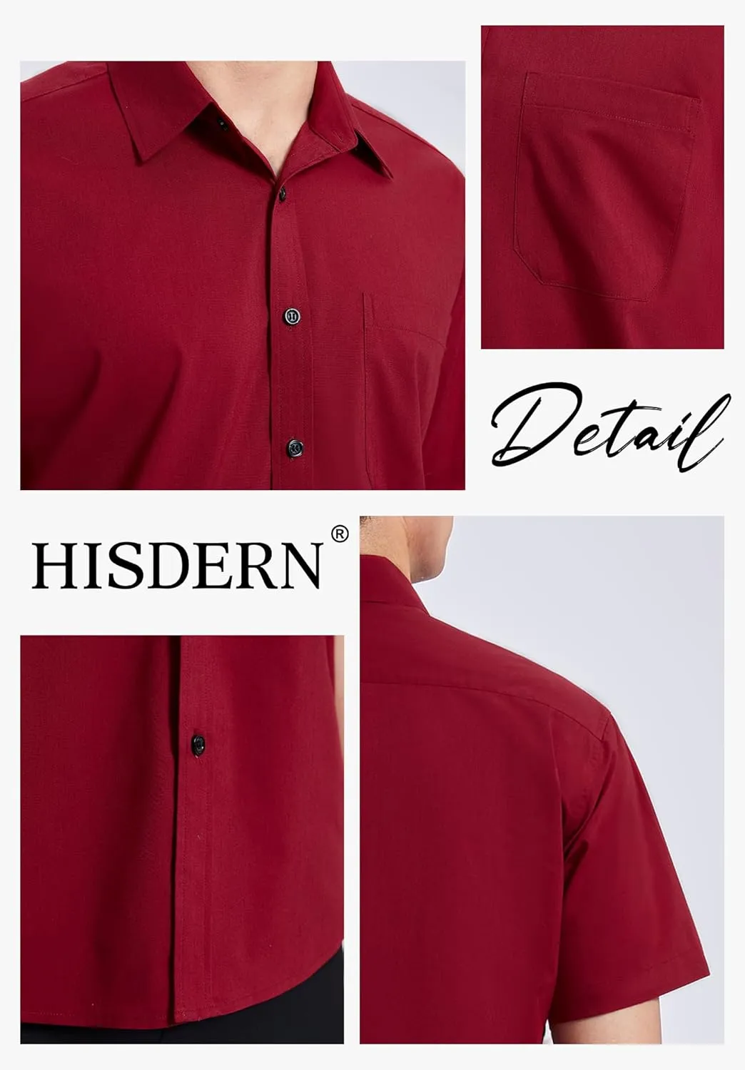 HISDERN Mens Short Sleeve Dress Shirts Solid Wrinkle Free Formal Summer Shirt Business Casual Stretch Button Down Shirts