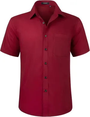 HISDERN Mens Short Sleeve Dress Shirts Solid Wrinkle Free Formal Summer Shirt Business Casual Stretch Button Down Shirts