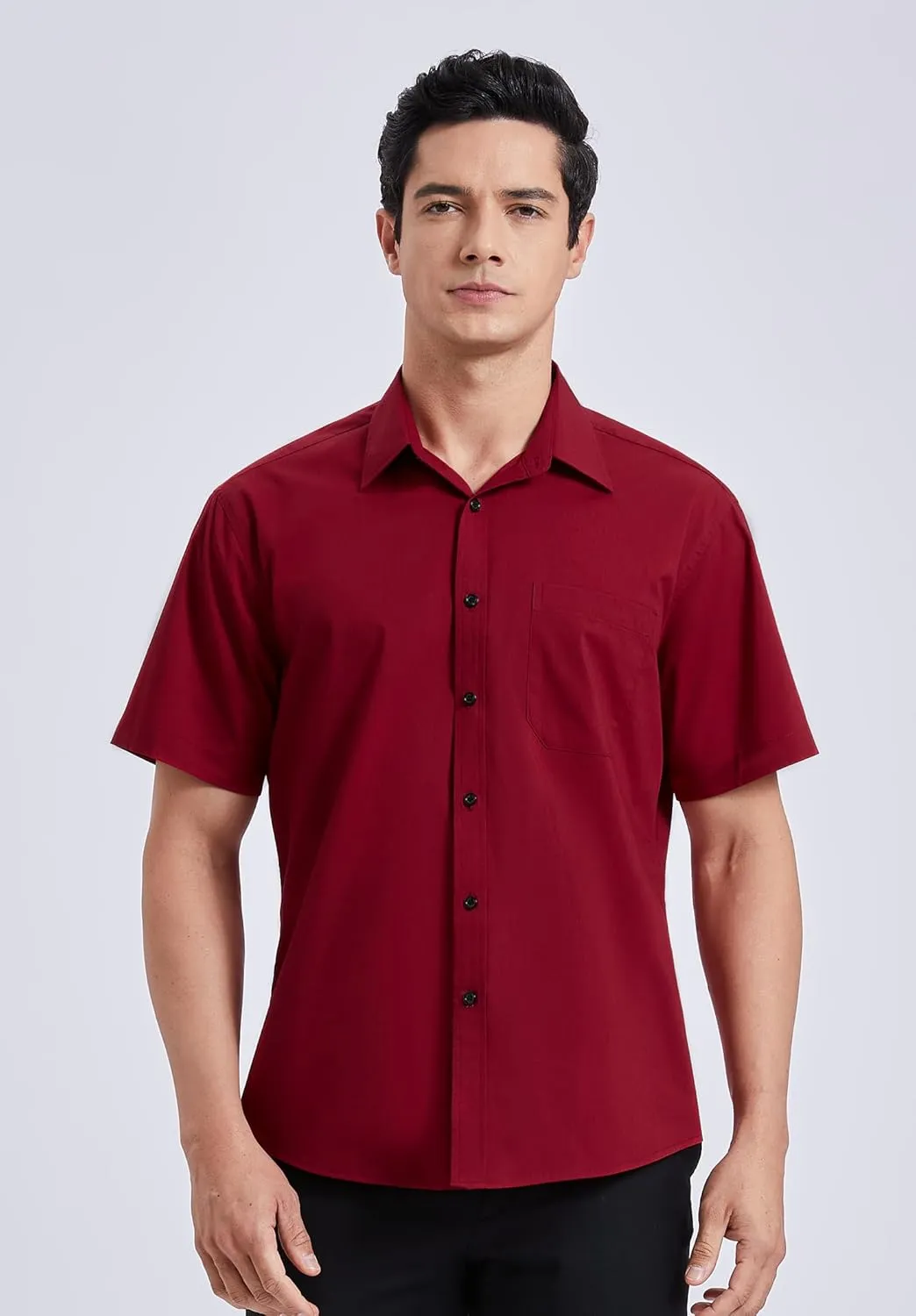HISDERN Mens Short Sleeve Dress Shirts Solid Wrinkle Free Formal Summer Shirt Business Casual Stretch Button Down Shirts
