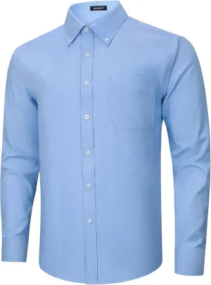 HISDERN Mens Stripe Dress Shirts Long Sleeve Button Down Shirt Formal Wrinkle Free Dress Shirts Business Cotton Shirt