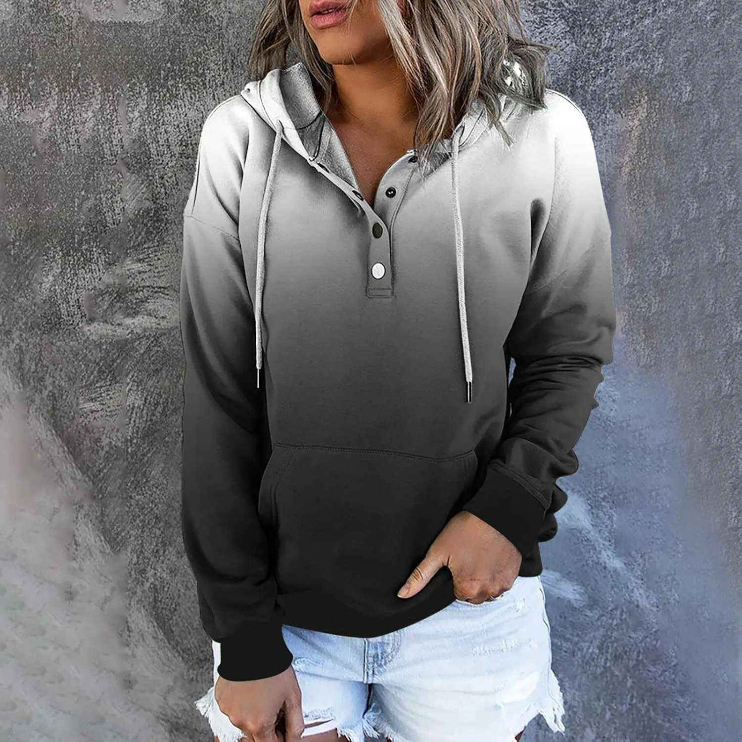 hlysgo Womens Fall Fashion 2024 Hoodies Casual Oversized Sweatshirt Long Sleeve 1/4 Button Up Pullover Gradient Hoodie