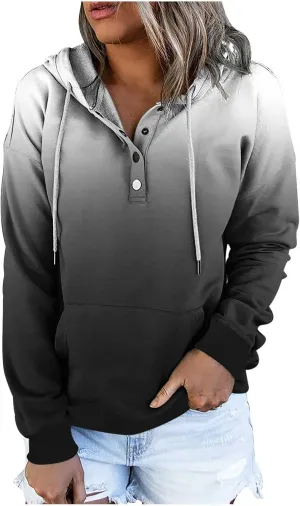 hlysgo Womens Fall Fashion 2024 Hoodies Casual Oversized Sweatshirt Long Sleeve 1/4 Button Up Pullover Gradient Hoodie