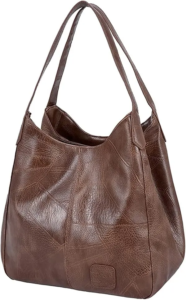 Hobo Tote Bag for Women Large Capacity Shoulder Bag Soft Faux Leather Handbag Fashion Satchel Multi Pocket Purse