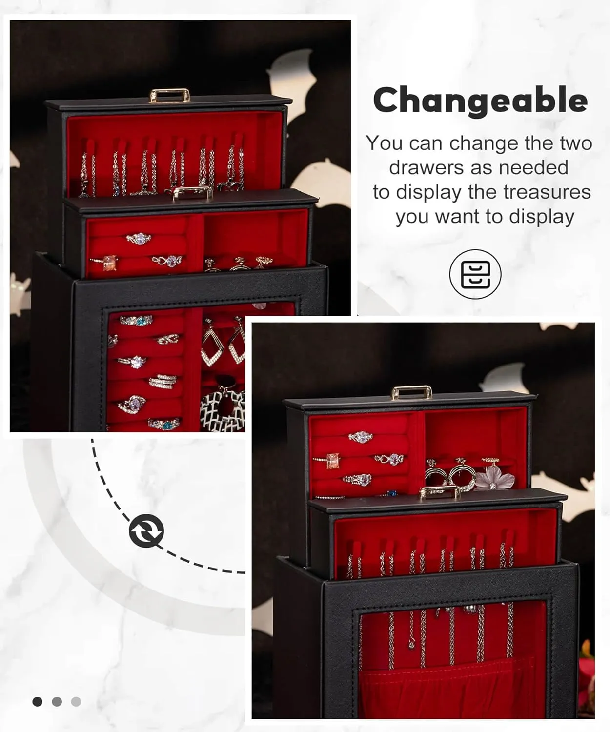 Homde Jewelry Organizer Girls Women Jewelry Box for Necklaces Rings Earrings Gift Bracelets Storage Case (Black   Red   Gold)