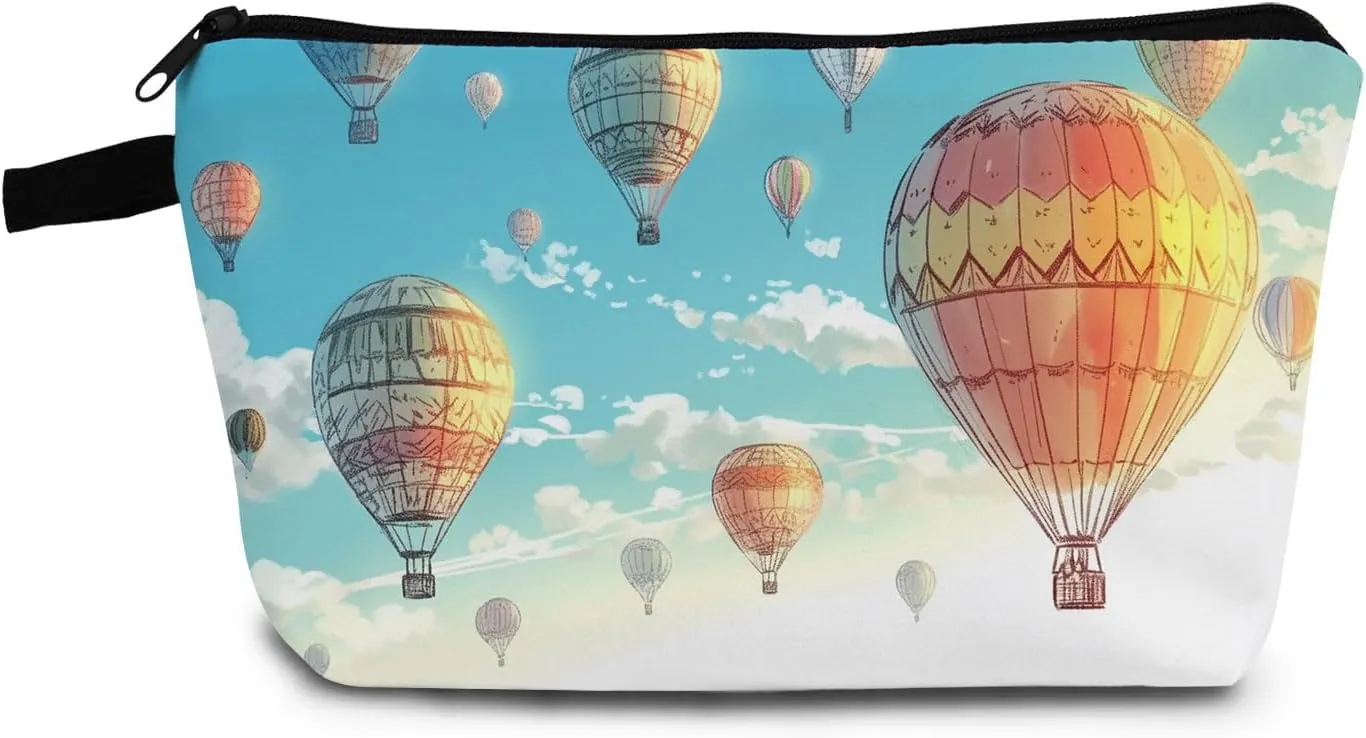 Hot Air Balloon Makeup Bag Cute Balloon Organizer Bag Toiletry Zipper Pouch Fire Balloon Cosmetic Bag Travel Birthday Gift for Women Friends Sisters