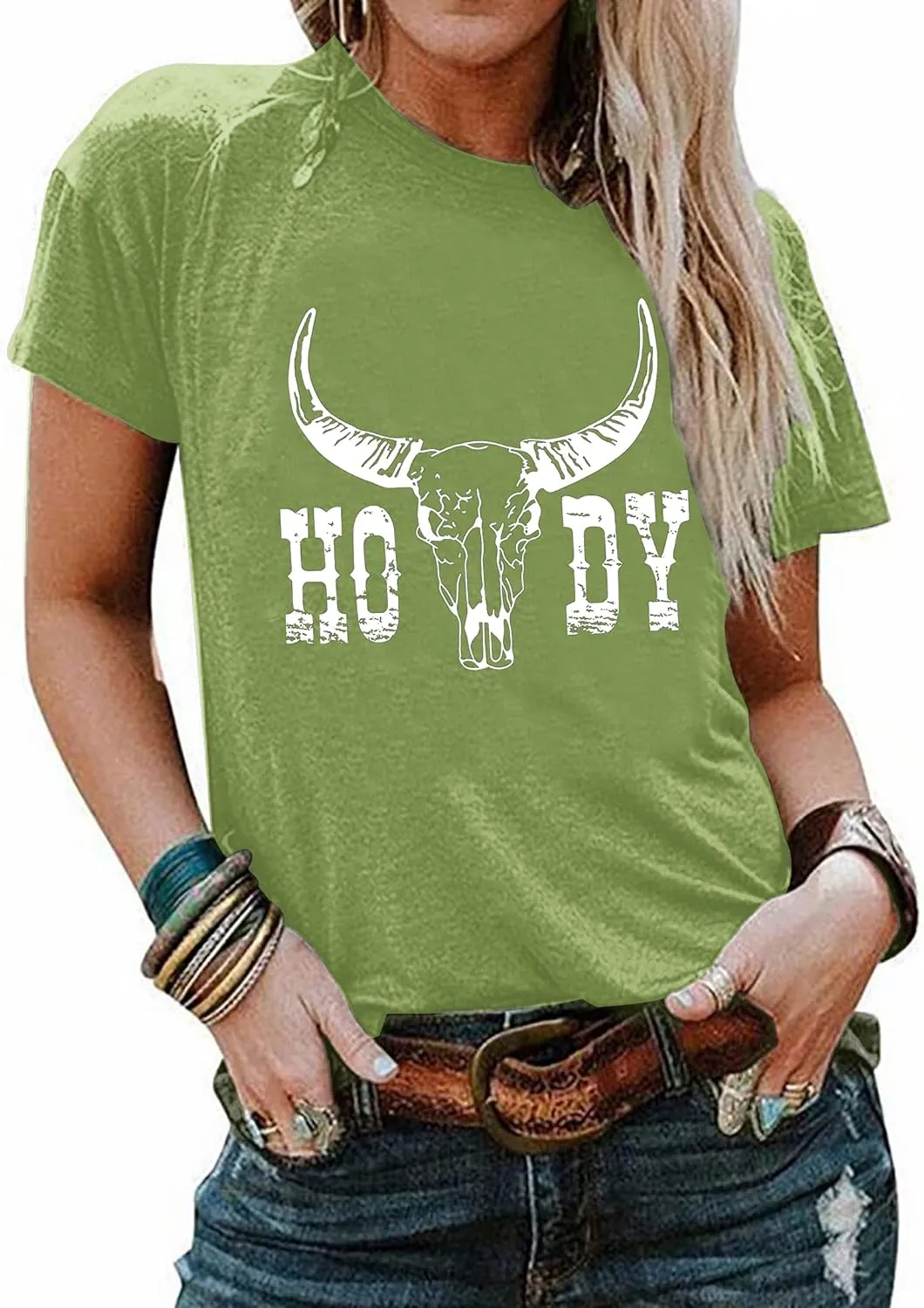 Howdy Shirt Women Cow Skull Shirt Western Country T Shirts Vintage Cowgirl Shirts Casual Short Sleeve Tee Tops