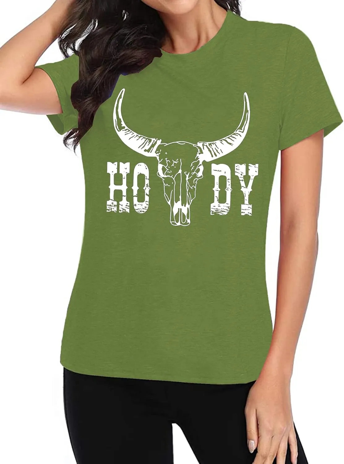 Howdy Shirt Women Cow Skull Shirt Western Country T Shirts Vintage Cowgirl Shirts Casual Short Sleeve Tee Tops