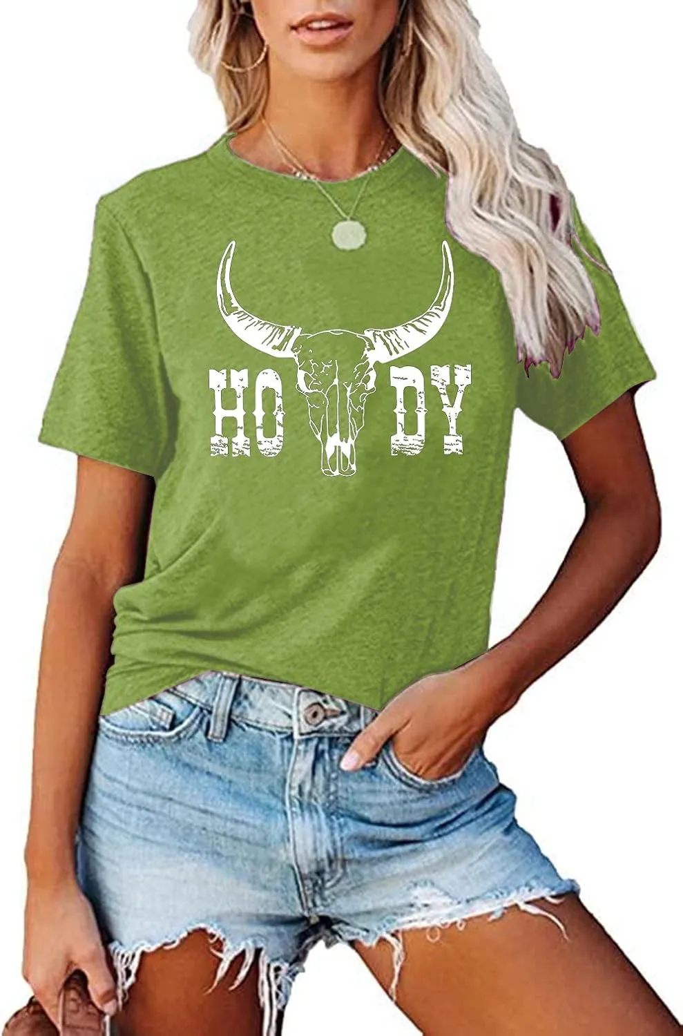 Howdy Shirt Women Cow Skull Shirt Western Country T Shirts Vintage Cowgirl Shirts Casual Short Sleeve Tee Tops