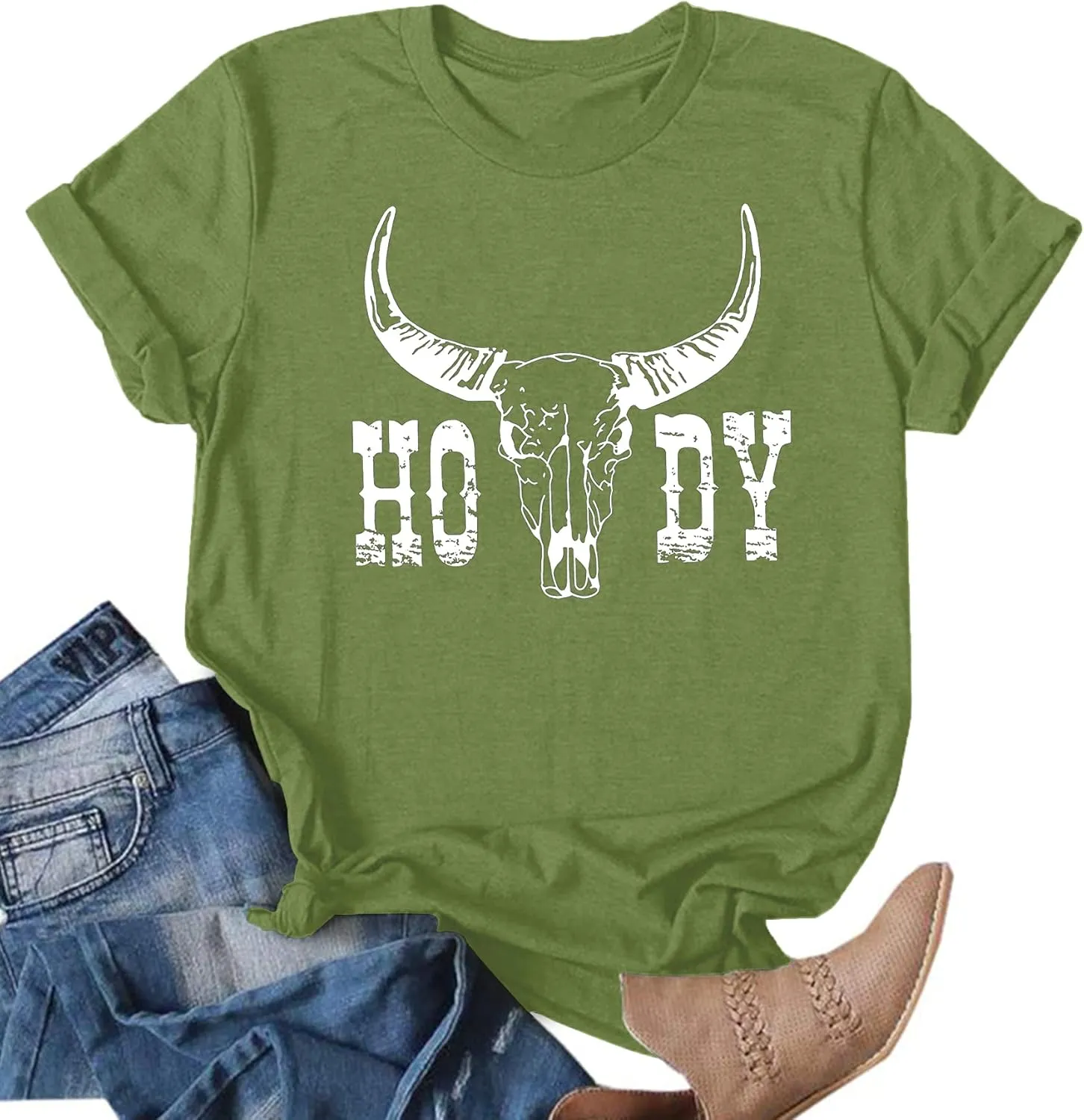 Howdy Shirt Women Cow Skull Shirt Western Country T Shirts Vintage Cowgirl Shirts Casual Short Sleeve Tee Tops