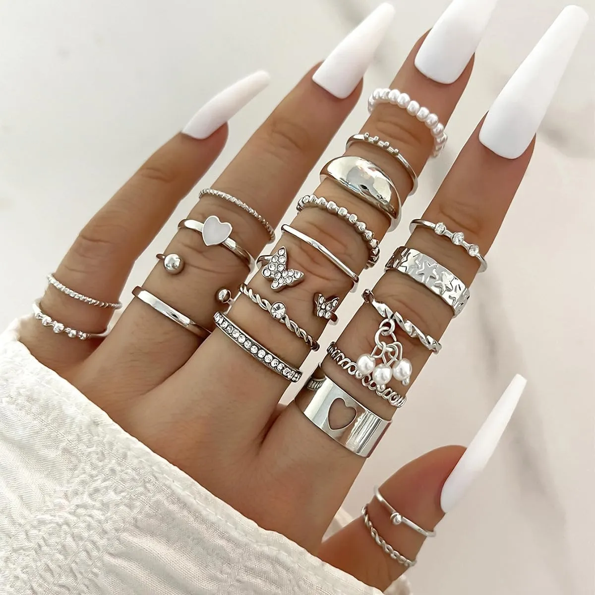 INENIMARTJ Gold Knuckle Stacking Rings for Women Vintage Boho Stackable Finger Joint Rings Set Butterfly Heart Geometric Midi Hollow Rings for Women