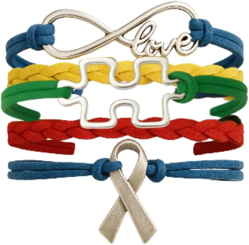 Infinity Collection - Autism Charm Infinity Bracelet, Puzzle Piece Heart Charm Awareness Jewelry