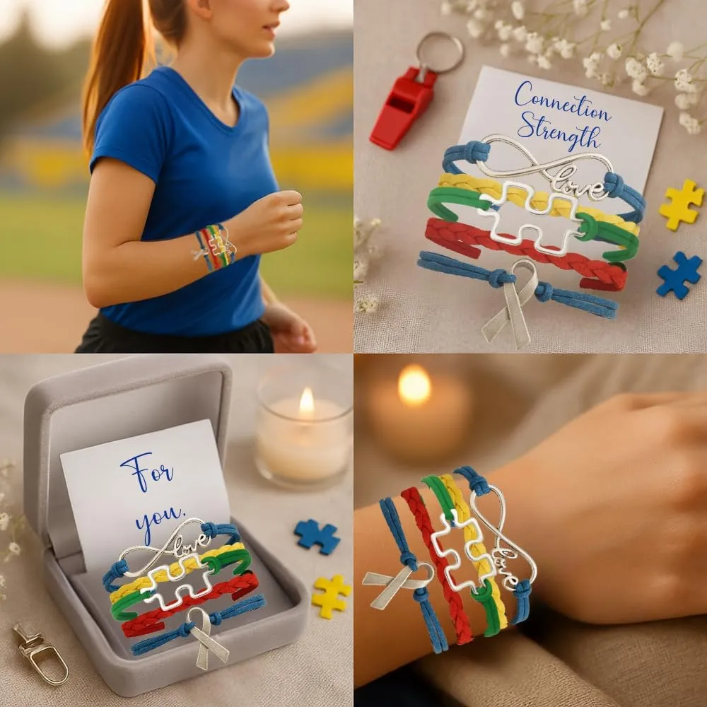 Infinity Collection - Autism Charm Infinity Bracelet, Puzzle Piece Heart Charm Awareness Jewelry