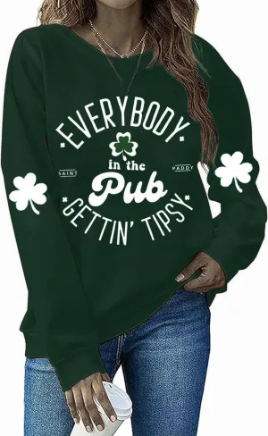 Irish Lucky St Patricks Day Sweatshirts Womens Vintage Leprechaun Graphic Tees